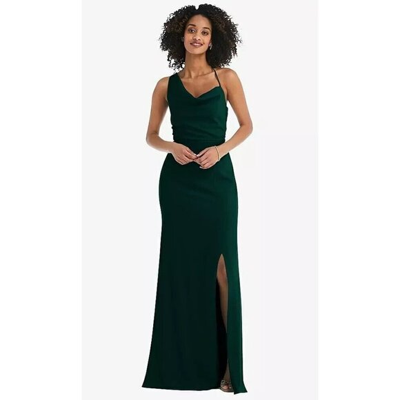 AFTER SIX One-shoulder Draped Cowl-neck Maxi Dress‎ In Evergreen Size 12 - Picture 1 of 11